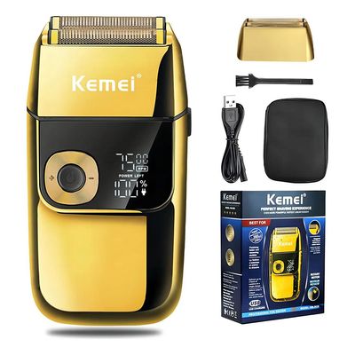 Barbeador Máquina Corpo de Metal Dourado Shaver Acabamento Prova da água Kemei KM-2028