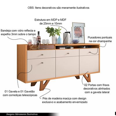 Conjunto Decorativo Cristaleira c/Adega e Buffet Aparador c/Bandeja Lateral Peggy/Noeli Cinamomo/OffWhite G26 - Gran Belo