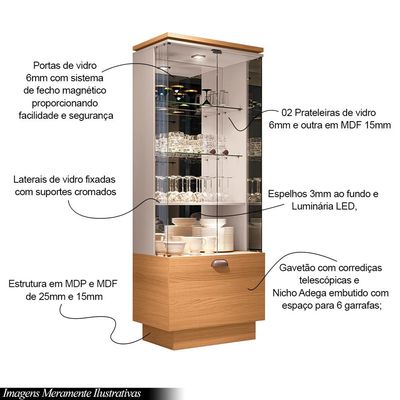Conjunto Decorativo Cristaleira c/Adega e Buffet Aparador c/Bandeja Lateral Peggy/Noeli Cinamomo/OffWhite G26 - Gran Belo