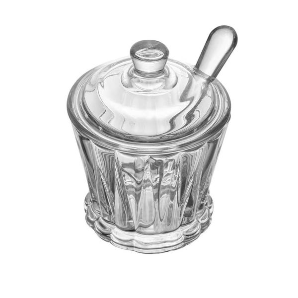 Açucareiro de Cristal Lyor Radial 210ml com Tampa e Colher Transparente Elegante n/a