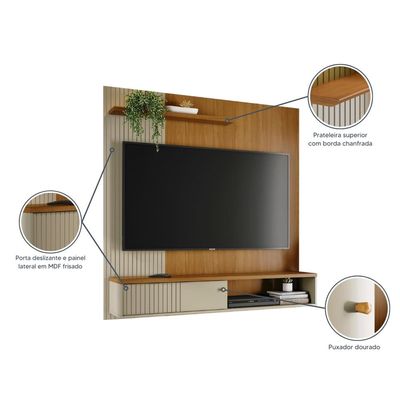 Painel Suspenso para TV Madetec Aurora 160cm Ripado Porta Deslizante Cumaru/Opala