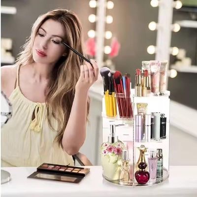 Organizador Cosmeticos Giratorio Suporte Perfumes Maquiagem Redondo Ajustavel Armazenagem 3 Andares Acrilico