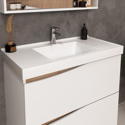 Balcão Gabinete Para Banheiro Com Pés 80cm Evie B06 Branco Tau - Lyam Decor