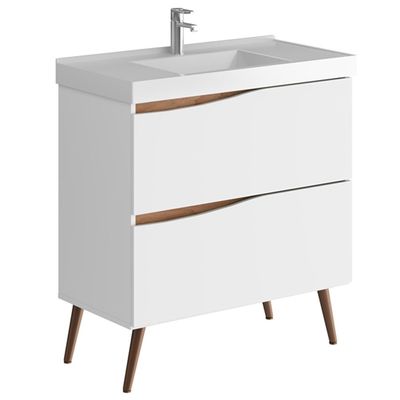Balcão Gabinete Para Banheiro Com Pés e Lavatório 80cm Evie B06 Branco Tau - Lyam Decor