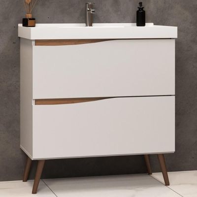 Balcão Gabinete Para Banheiro Com Pés e Lavatório 80cm Evie B06 Branco Tau - Lyam Decor