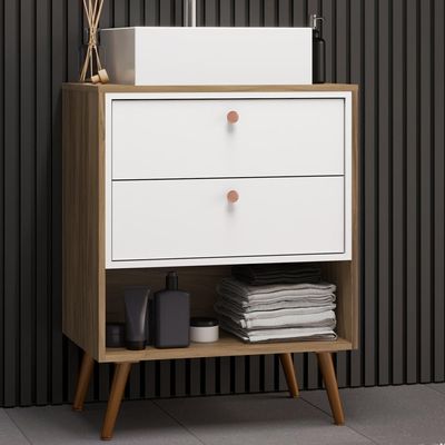Balcão Gabinete Para Banheiro Com Pés 60cm Lionel B06 Branco Nogal - Lyam Decor