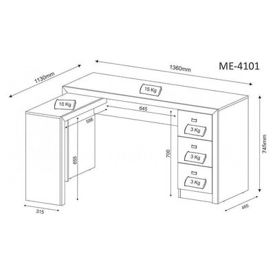 Mesa de Canto para Escritório ME4101 Branco Tecno Mobili