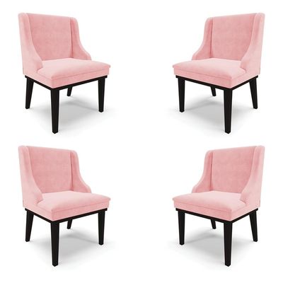 Kit 4 Cadeiras Decorativas Sala de Jantar Base Fixa de Madeira Firenze Suede Rosa Bebê/Preto G19 - Gran Belo