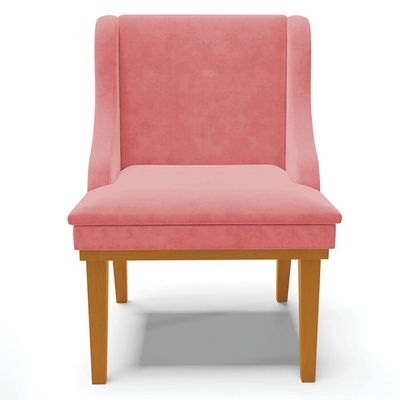 Kit 2 Cadeiras Decorativas Sala de Jantar Base Fixa de Madeira Firenze Suede Rose/Castanho G19 - Gran Belo