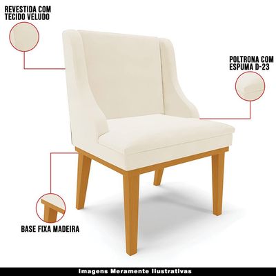 Cadeira Decorativa Sala de Jantar Base Fixa de Madeira Firenze Veludo Bege/Castanho G19 - Gran Belo