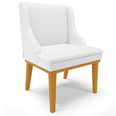 Cadeira Decorativa Sala de Jantar Base Fixa de Madeira Firenze PU Branco Fosco/Castanho G19 - Gran Belo