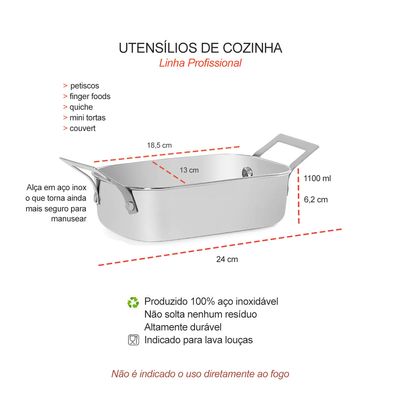 Travessa Mini Alça Inox Couvert Servir Entradas Buffet 1,1L