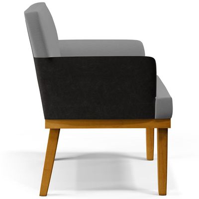 Poltrona Decorativa Sala Estar Recepção Beatriz W01 Linho Cinza Escuro Couríssimo Preto - Lyam Decor