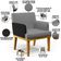 Poltrona Decorativa Sala Estar Recepção Beatriz W01 Linho Cinza Escuro Couríssimo Preto - Lyam Decor
