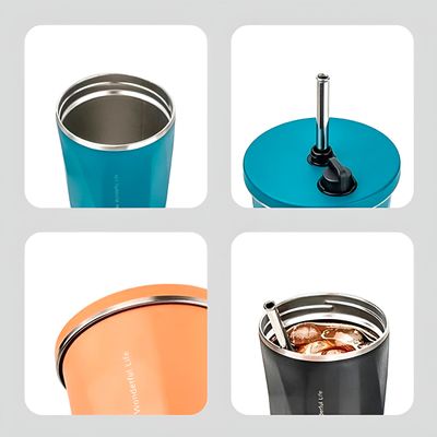 Copo Térmico Aço Inox 600ml com Canudo Água Café Suco Cor:Vermelho