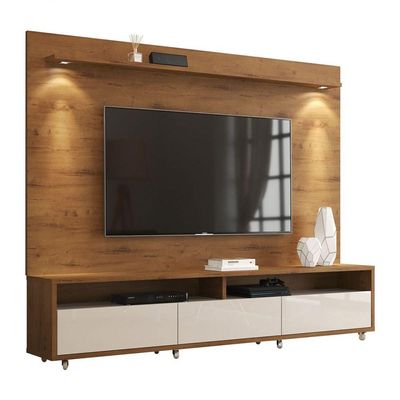 Rack Com Painel Aspen 2.2 Madeiro Canela Com Off White - Moveisaqui