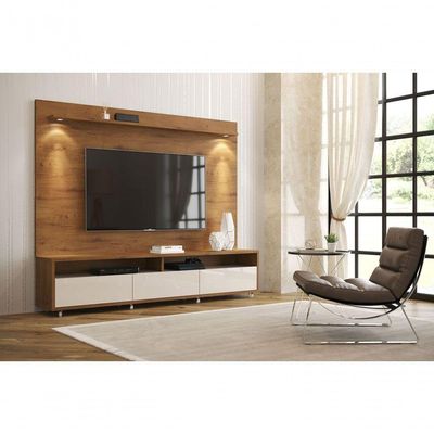 Rack Com Painel Aspen 2.2 Madeiro Canela Com Off White - Moveisaqui