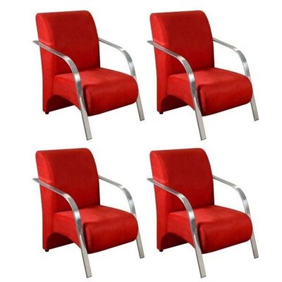 Kit 4 Poltronas 1 Lugar Vênus Pé Alumínio Vermelho