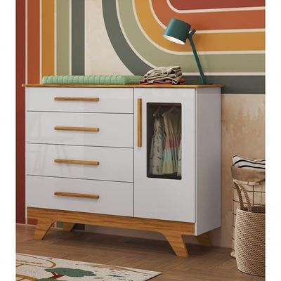 Cômoda 1 Porta 4 Gavetas Retrô - Moveis Peroba Amendoa-branco