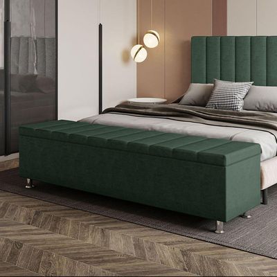 Calçadeira Baú Recamier Estofado King 195 Cm ônix Veludo Verde