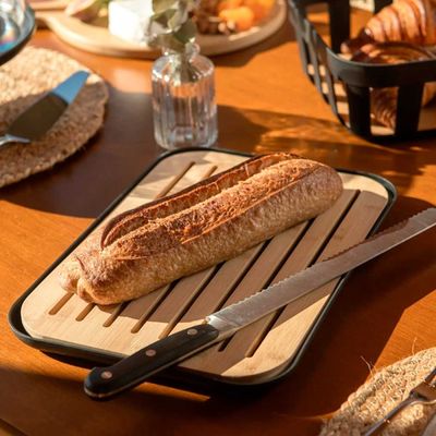 Tabua Migalheira Bambu Preto Bandeja Mesa Paes 33cm
