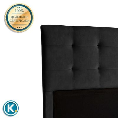 Cabeceira Estofada Casal Alice Nature Veludo Preto 138x136