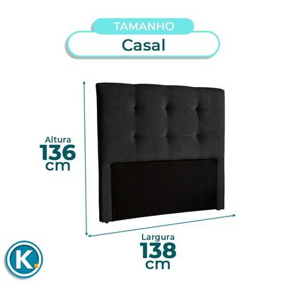 Cabeceira Estofada Casal Alice Nature Veludo Preto 138x136