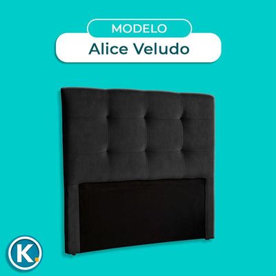 Cabeceira Estofada Casal Alice Nature Veludo Preto 138x136