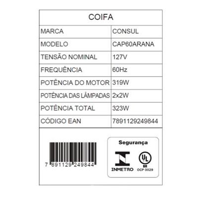 Coifa de Parede 60 cm Vidro Curvo em Aço Inox CAP60AR Consul Inox / 220V