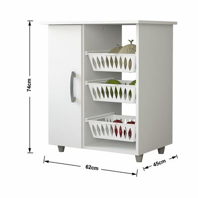 Balcão Multiuso 4571 MDP 1 Porta  3 Cestas Móveis Sul Branco