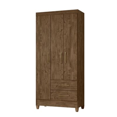 Guarda Roupa Roupeiro Lima 3 Portas 2 Gavetas e 4 Prateleiras Moval Castanho
