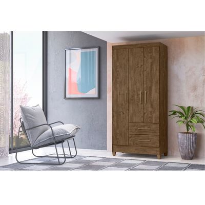 Guarda Roupa Roupeiro Lima 3 Portas 2 Gavetas e 4 Prateleiras Moval Castanho
