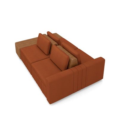 Sofá Ilha com Encosto e Almofadas Móveis Olimpo 265cm Modulado Linho/PU Terracota/Caramelo G45 - Gran Belo
