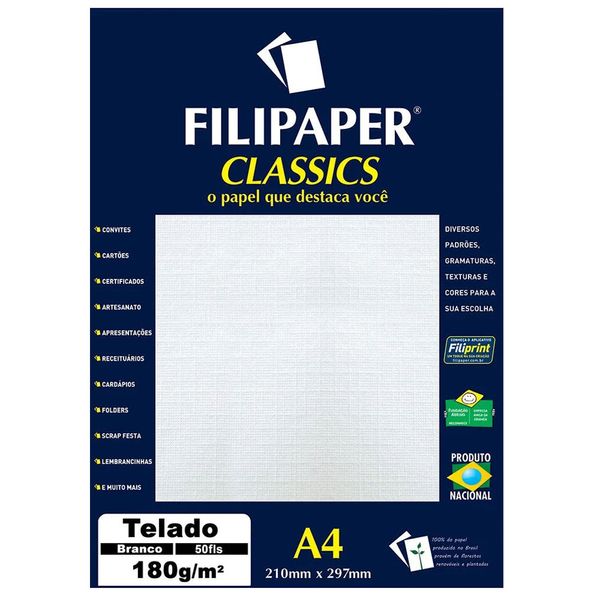 Papel Telado A4 Filipaper Classics 180g 50 Folhas Branco