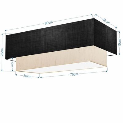 Plafon Duplo Retangular Vivare Md-3071 Cúpula Em Tecido Bivolt Preto-linho-bege 127/220v