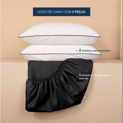 Jogo De Lençol Queen Linea Percal 200 Fios 3 Peças - Preto