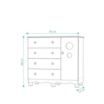 Comoda Infantil 1 Porta 4 Gavetas Bolinha - Moveis Peroba Branco Brilho