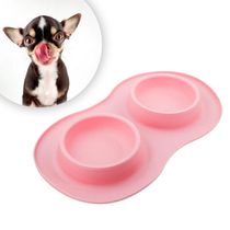 Comedor Pote Para Ração Agua Tigela Duplo Cachorro Gato Silicone Rosa
