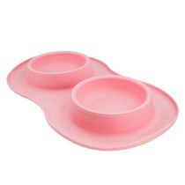 Comedor Pote Para Ração Agua Tigela Duplo Cachorro Gato Silicone Rosa