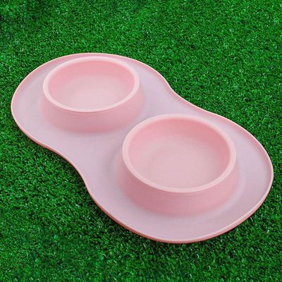 Comedor Pote Para Ração Agua Tigela Duplo Cachorro Gato Silicone Rosa
