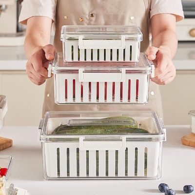 Kit 3 Potes Hermeticos Organizador Geladeira Fresh Box Cesta Escorredor Removivel Acrilico Marmita Frutas Legumes Alimen