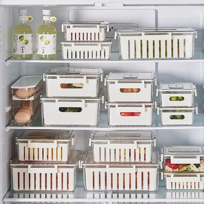 Kit 3 Potes Hermeticos Organizador Geladeira Fresh Box Cesta Escorredor Removivel Acrilico Marmita Frutas Legumes Alimen