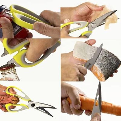 Tesoura Culinaria Multifuncoes 6 Em 1 Faca Descasca Corta Quebra Nozes Abre Garrafa Aco Inox Desmontavel Su