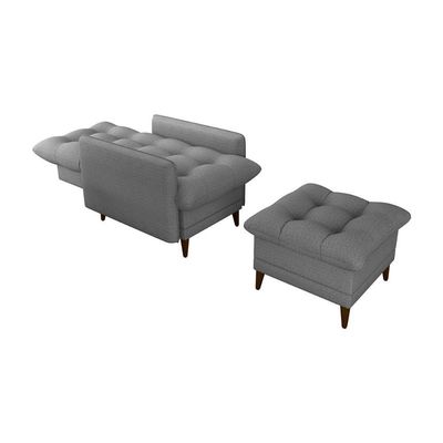 Poltrona De Amamentação Com Puff Montreal Suede Cinza Matrix Linho Milleniun Saturno Cinza