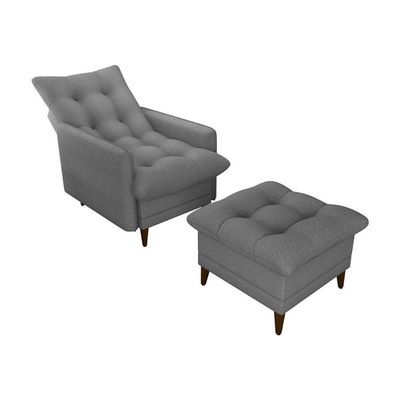 Poltrona De Amamentação Com Puff Montreal Suede Cinza Matrix Linho Milleniun Saturno Cinza