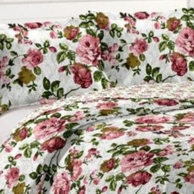 Kit Cobre Leito Colcha Mix King Estampado Dupla Face Floral 3 Peças - Helena