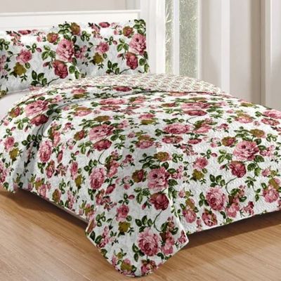 Kit Cobre Leito Colcha Mix King Estampado Dupla Face Floral 3 Peças - Helena