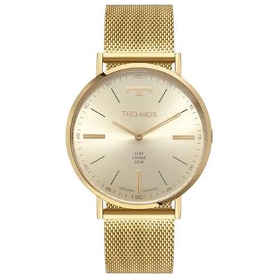 Relógio Technos Masculino Ref: 2025lum/1x Slim Mesh Dourado