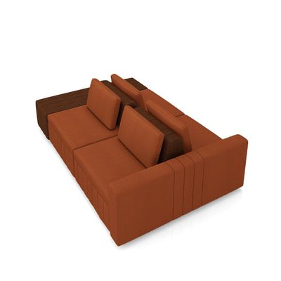Sofá Ilha com Encosto e Almofadas Móveis Olimpo 285cm Modulado Linho/PU Terracota/Marrom G45 - Gran Belo
