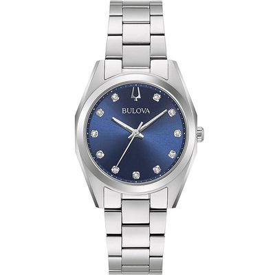 Relógio Bulova Feminino Ref:96p229 Slim Prateado Diamante